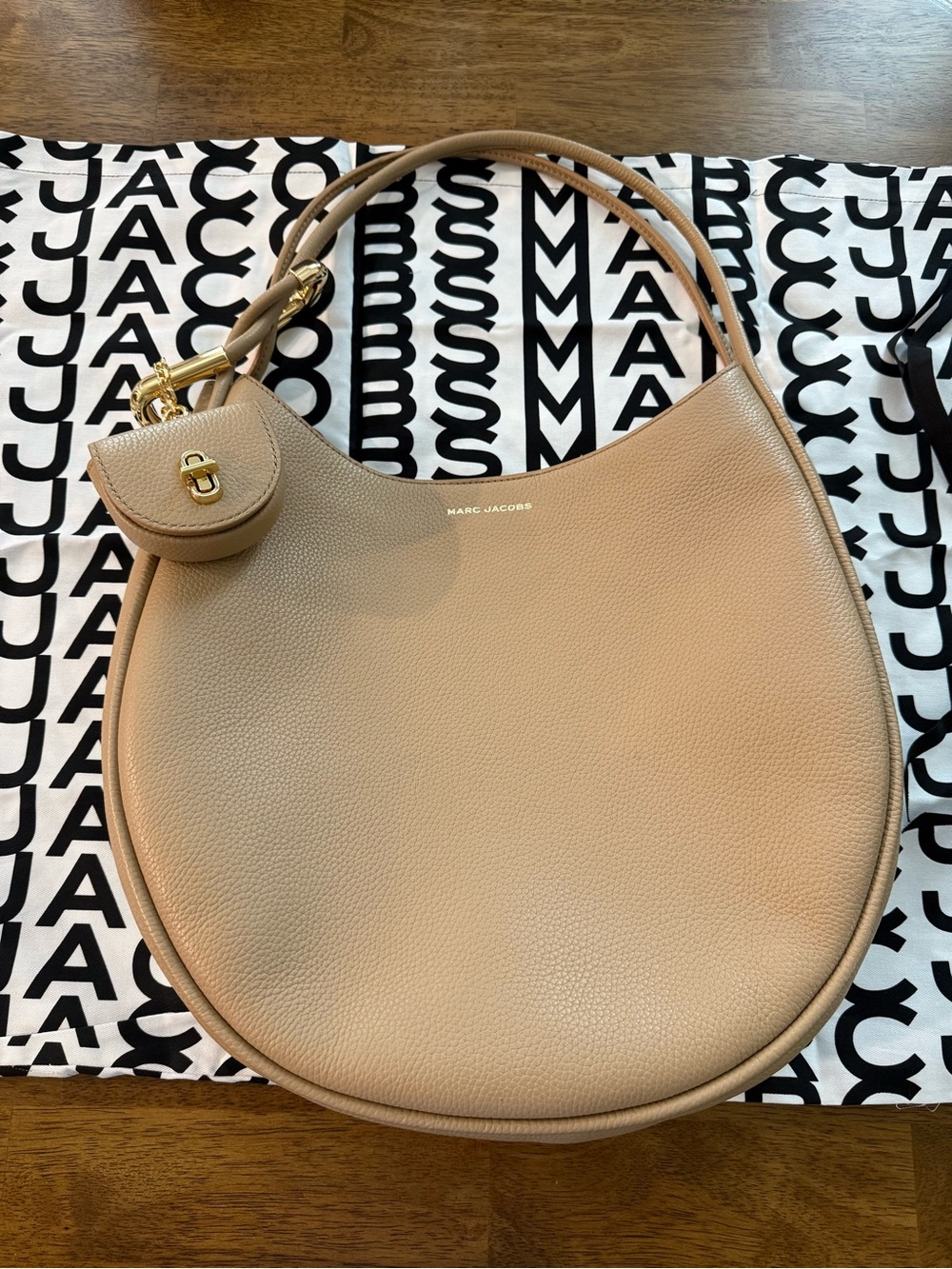 Marc Jacobs Tan Pebbled Leather Crescent Shoulder Bag with Pouch